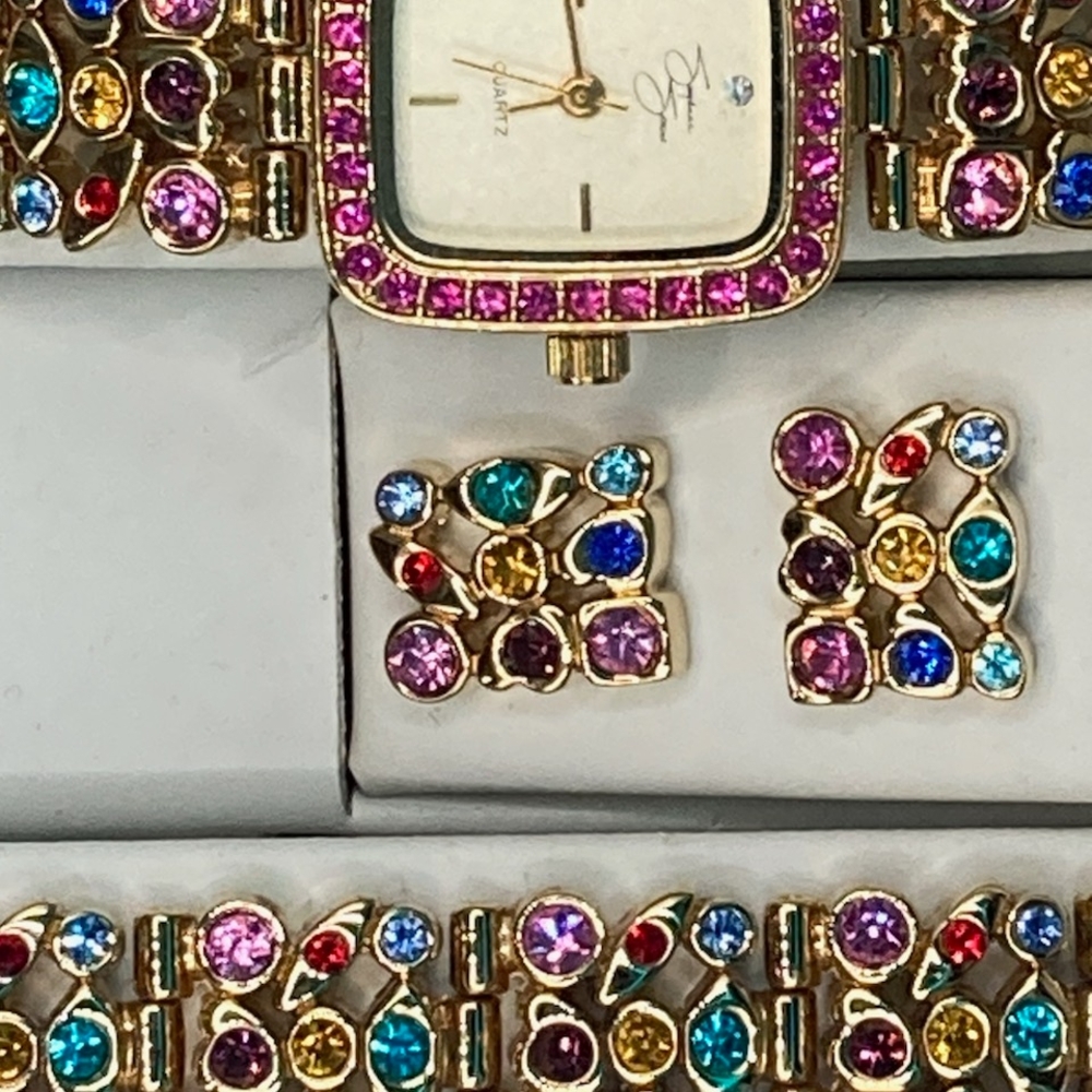 Colorful Gemstone Watch Earring and Bracelet Set Suzanne Somers - Picture 4 of 8